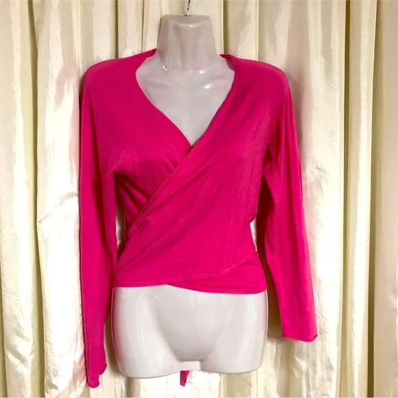 Cache Pink Sweater wrap tie back crop v neck - Picture 2 of 4